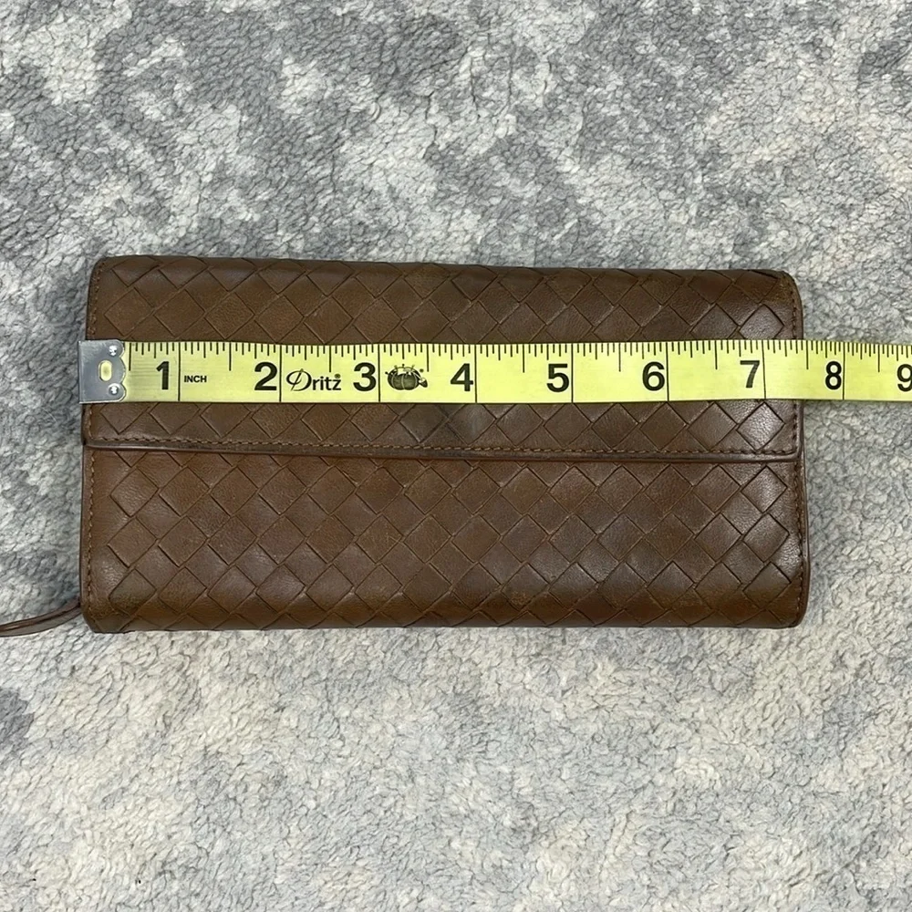 Bottega Veneta Nappa Intrecciato Continental Flap Wallet Woven Leather Brown